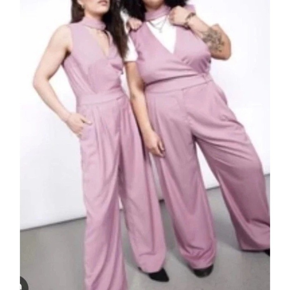 WILDFANG Empower High Waisted V-Neck Jumpsuit in Mauve Size 10 NEW
